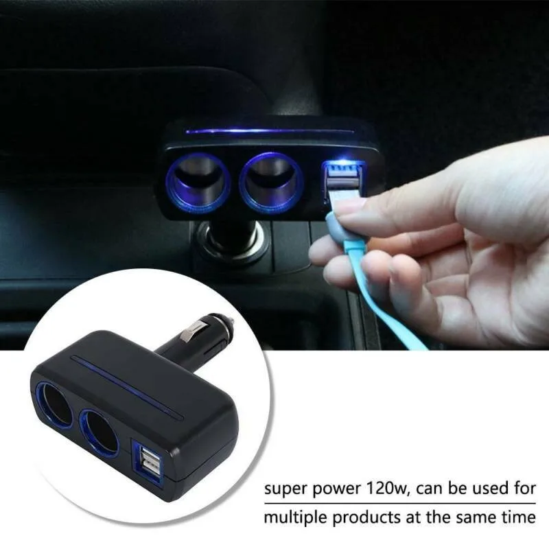 

2 Way Car Charger Socket Splitter, Dual USB Power Adapter, Fast Charging for Cell Phone, Compact Design, Black