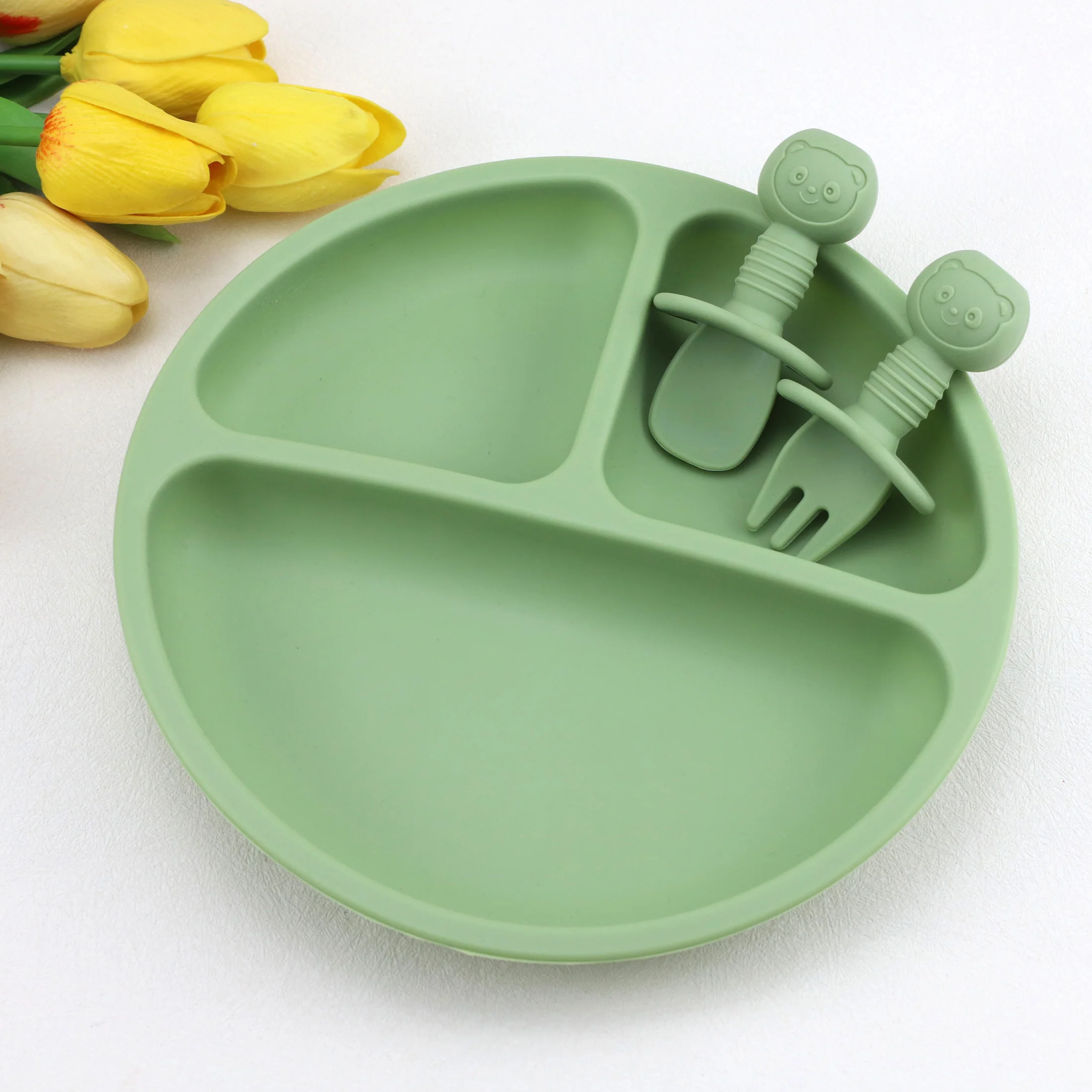 3pcs Baby Silicone Tableware Set Complementary Food Feeding Plate Spoon Fork baby tableware set silicone dining plate silicone meal set silicone feeding set