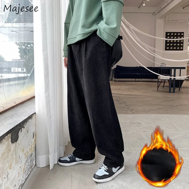 

Men Casual Pants Plus Velvet Warm Winter New Korean Style Ins Popular All-match Simple Solid Loose Students Empire Corduroy Chic