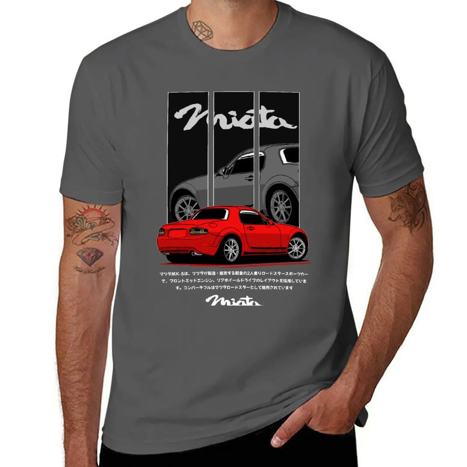 Custom Design Anime Men’s T-Shirt in Red and Grey