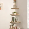 Wall Corner Shelves Wood Floating Wall Shelf Round End Wall Mounted Floating Corner Shelf for Bedroom Living Room and Kitchen 1