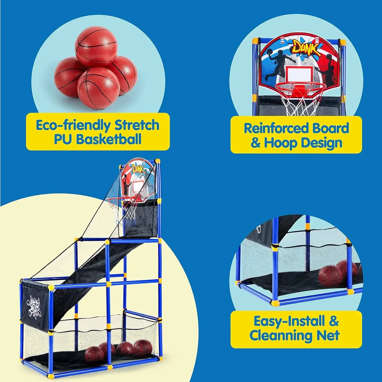 Arcade Basketball Game Set with 4 Balls and Hoop for Kids Old Indoor Outdoor Sport Play Basketball Game Toys Gifts for Toddlers 5