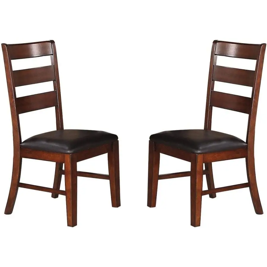 Antique Walnut Finish Solid Wood Set of 2pc Chairs Dining Chair Ladder Back Cushion Seats 2