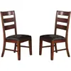 Antique Walnut Finish Solid Wood Set of 2pc Chairs Dining Chair Ladder Back Cushion Seats 2