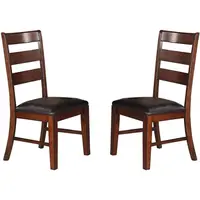 Antique Walnut Finish Solid Wood Set of 2pc Chairs Dining Chair Ladder Back Cushion Seats 2
