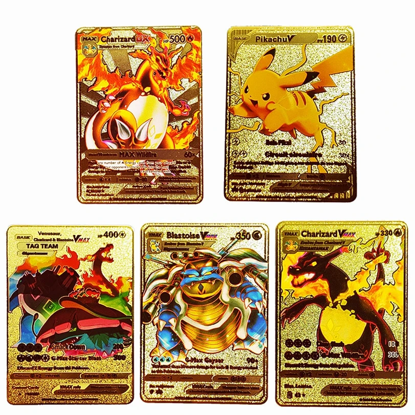 Pokemon Metal Cards Hard Iron Cards Metal Pokemon Shiny Letters Pikachu  Mewtwo Charizard Vmax Gold Card Game Collection Card - AliExpress