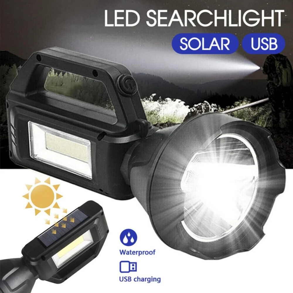 

Super Bright Solar LED Camping Flashlight With COB Work Lights USB Rechargeable Handheld Outdoor Solar Torch Light