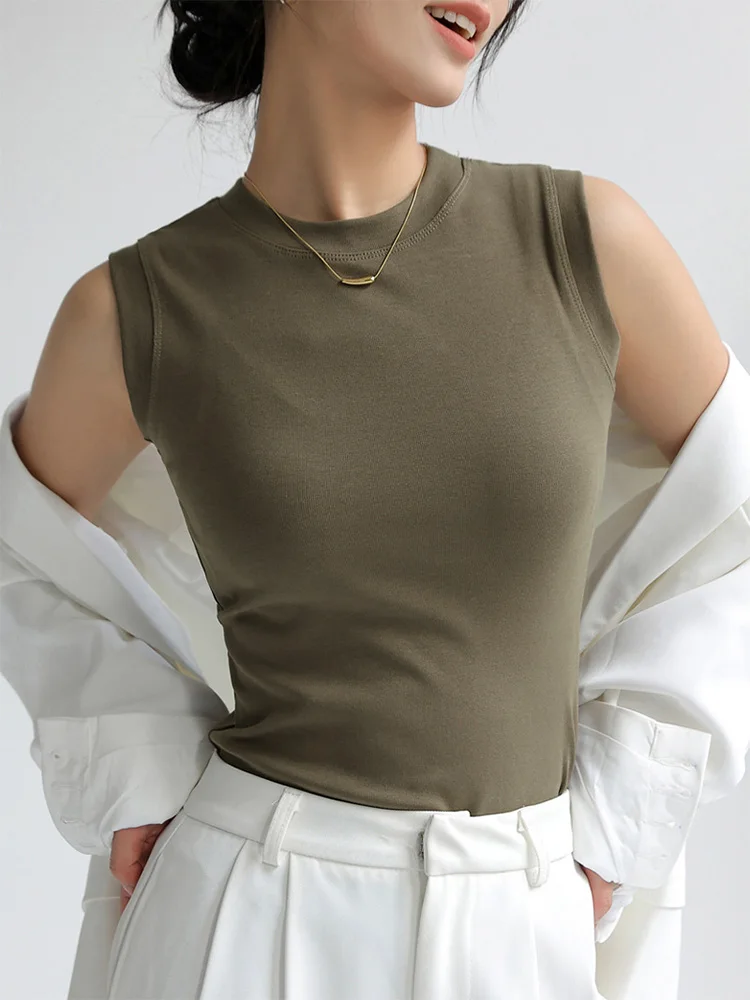 Canotta gilet per donna cotone girocollo colorato Basic senza maniche canottiera top Tees con copertura per scollatura laterale - immagine 6