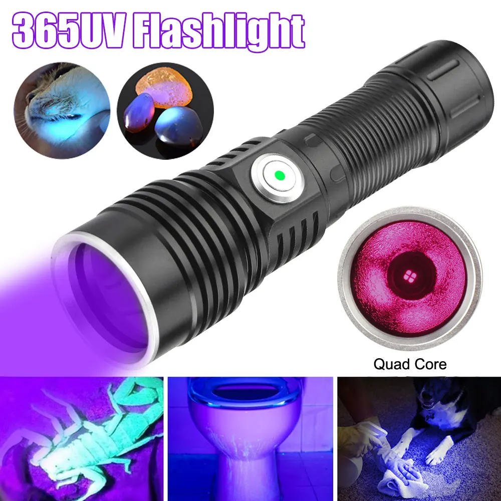 Description Picture 2 of item20W UV Flashlight 365nm Blacklight USB Rechargeable UV Light UV Torch Four-core Ultraviolet Flashlight for Pet Urine Detection