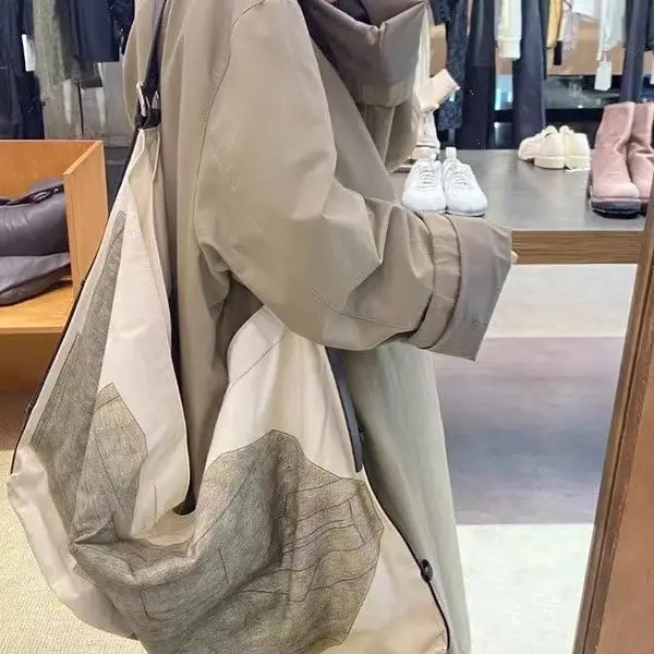 Borsa tote monospalla in tela stampata casual con vento freddo Borsa per la spesa di grande capacità - immagine 3
