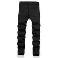 Men Snake Embroidery Jeans Streetwear Black Stretch Denim Pants Holes Ripped Distressed Slim Straight Trousers 2