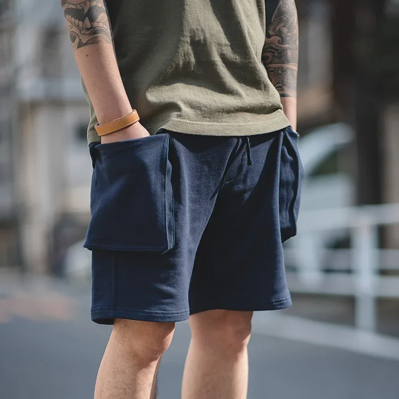 

Maden Navy Blue P44 Cargo Joggers Shorts Men Loose Cotton Large Pocket Work Tactical Short Pants Amekaji Casual Knitted Shorts