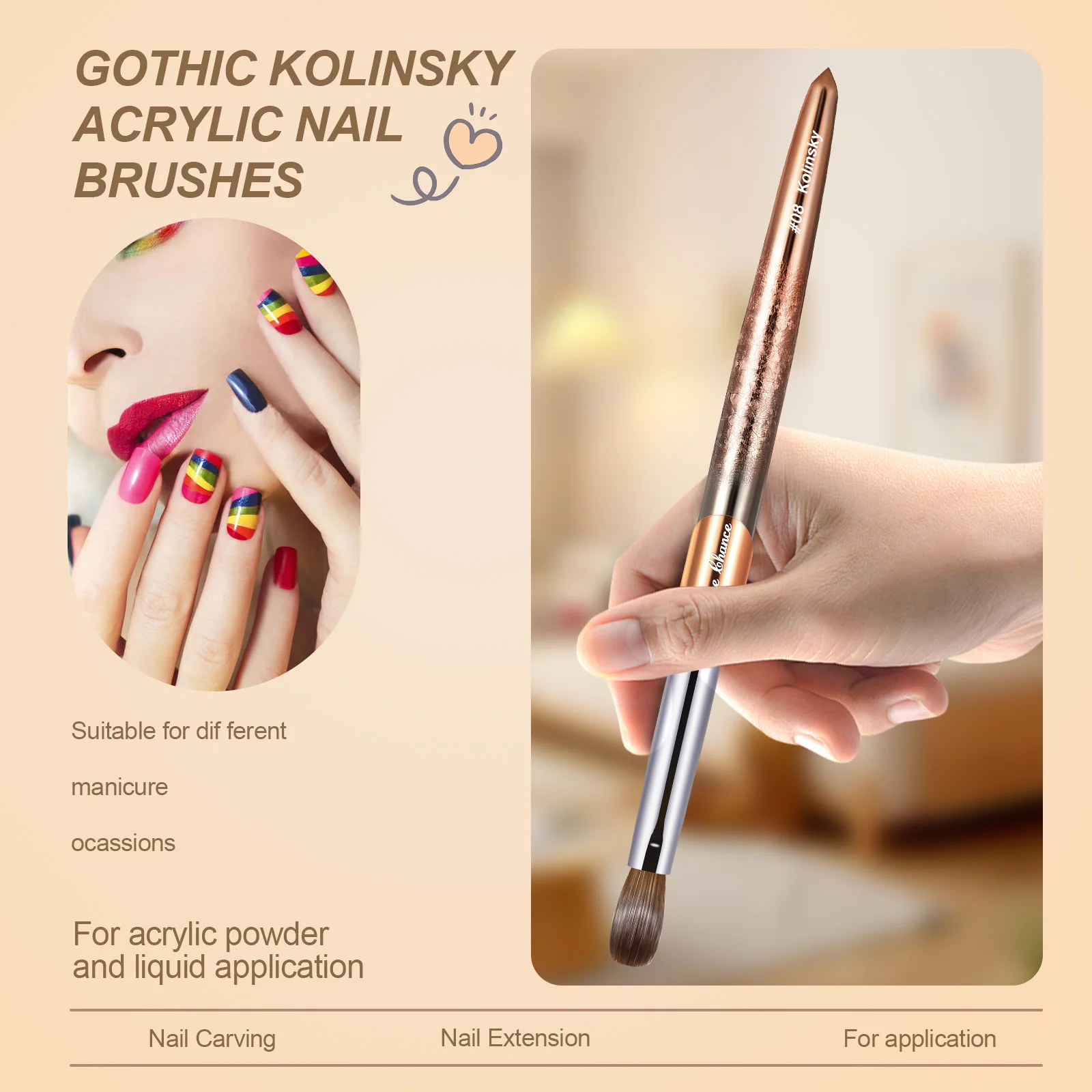 100% Pure Kolinsky Nail Brush Silver UV Gel Polish Nail Art Extension Builder Manicure Nail Pen Painting Drawing Brushes 3