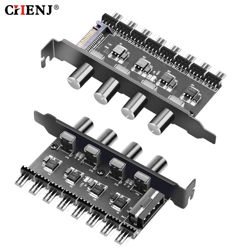 8 Channels Cooling Fan HUB Big 4Pin Power Supply 4 Knob Radiator Speed Controller For 3pin 4pin Fan CPU PC Case Chassis