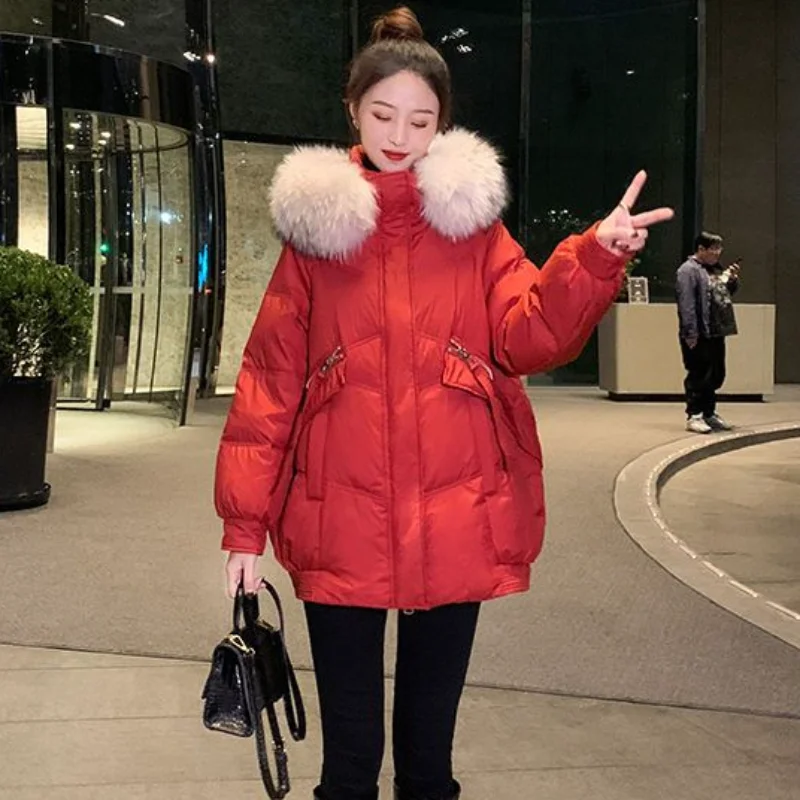

2023 New Women Winter down Cotton-padded Jacket Long Fashion Outerwear Fur Collar Coat