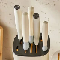 Cream-Style Kitchen Storage Rack: Multi-Functional Knife Holder with Drainage for Utensils and Knives 3