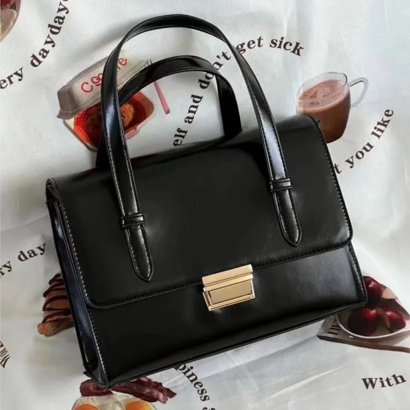 Japanese Style Retro Black Handbag Women Leather Large Capacity Business Trip Sle Briefcase Ladies Campus Literary Shoulder Bags