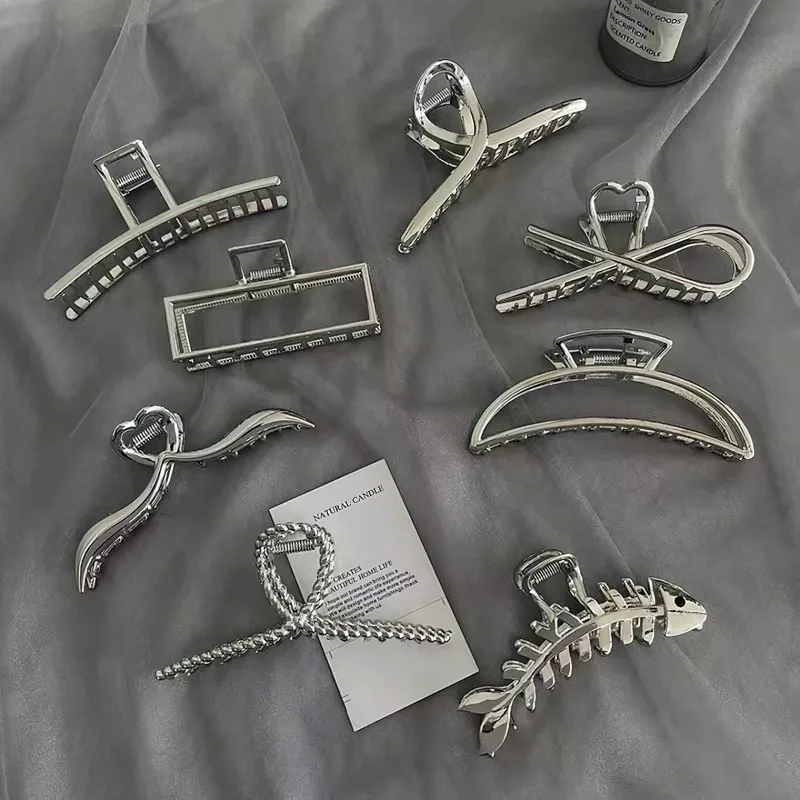 

Girls Silver Color Metal Hair Clips Women Hair Trendy Hair Claw Barrettes Hairpins Fashion Hair Accessories for Women Headwear