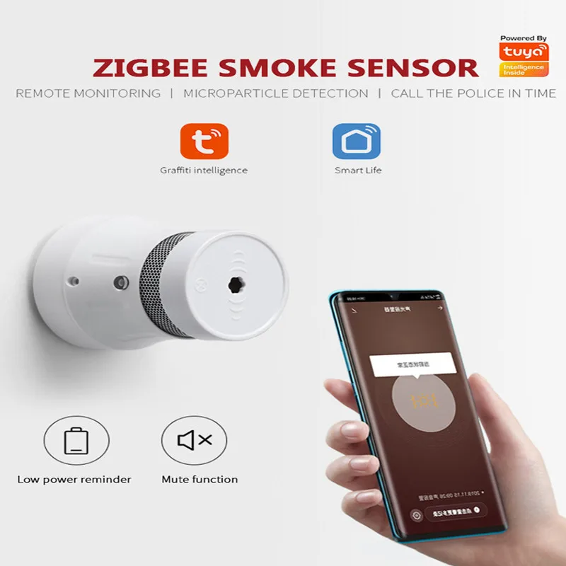 

Tuya Graffiti Smart Zigbee Smoke Detector Wireless Gas Leak Alert Household Low-power Fire Detection Alarm Sensor Remote Push