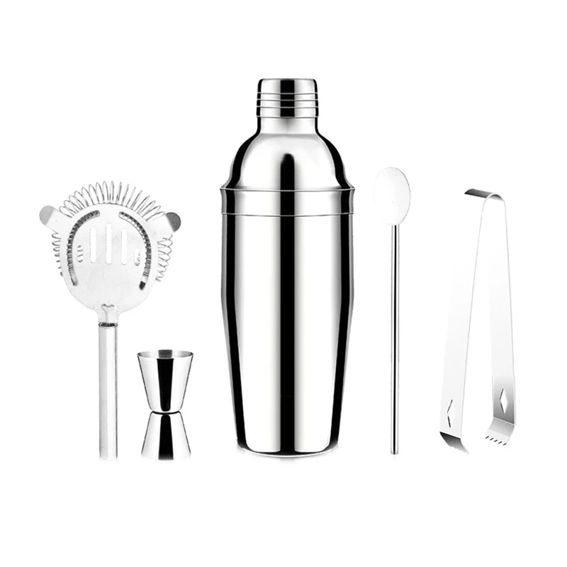 

5-Piece Bar Tools Set With Shaker Jigger Strainer Muddler Cocktail Shaker Set Bar Bartender Kit Measuring Cup