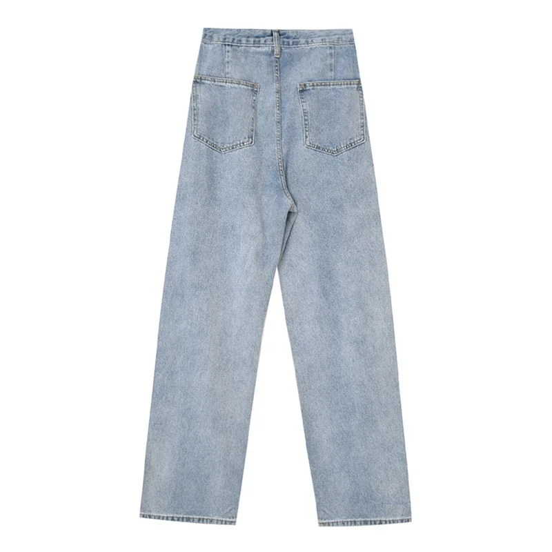 Korean Style Contrast Color Striped Long Jeans 2024 Summer Harajuku High Waist Trousers Loose Fashion Chic Denim Wide Leg Pants