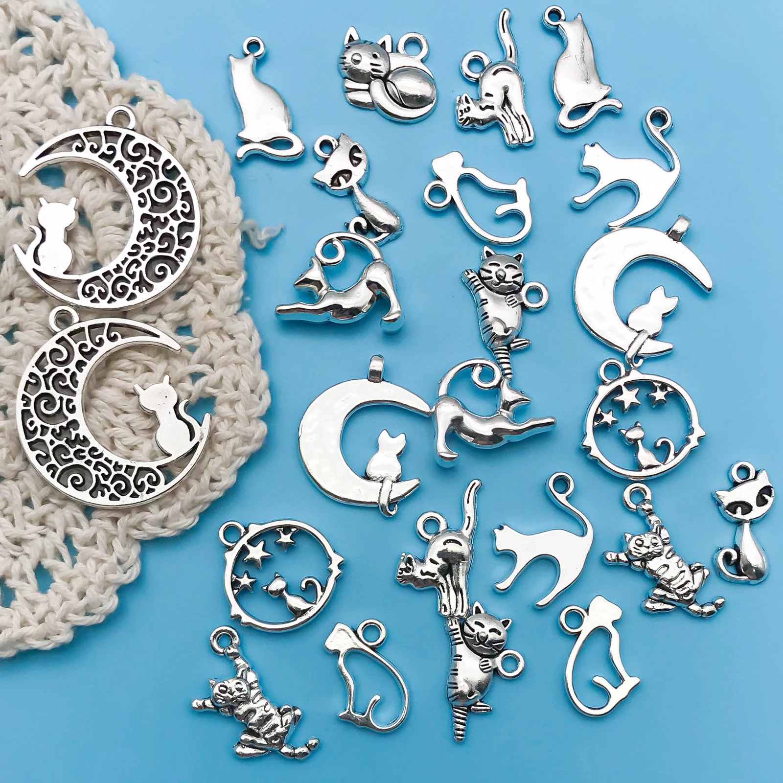24 Stück antike silbrige Legierung Anhänger Tier Katze Charms Verwendung für Schmuckherstellung Erkenntnisse Bastelzubehör für DIY Halskette Armband – Detail 5