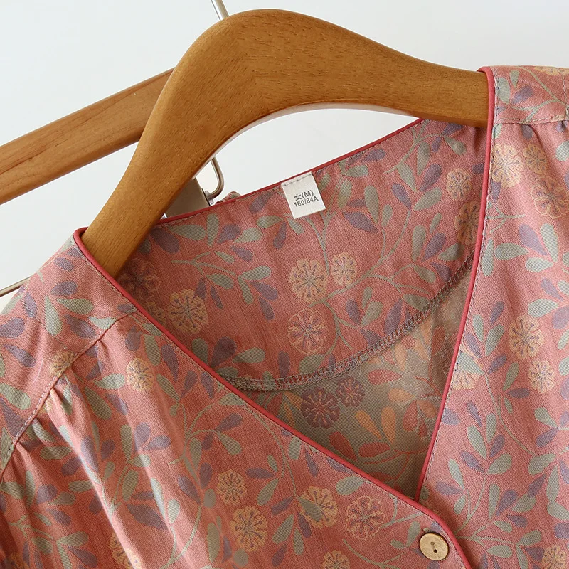 100% Cotton Sleepwear Women's Summer Suit Female Home Clothes 2 Pieces Lady Pajama Sets V-Neck Floral Print Lounge Wear