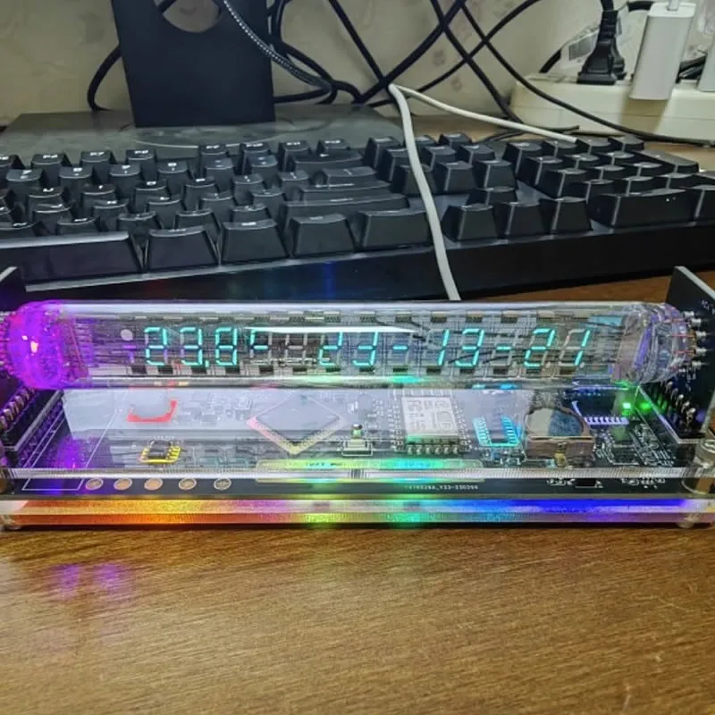 IV27 Retro Fluorescent Tube Clock VFD Creative Gift Living Room E-sports Desktop Decoration 4