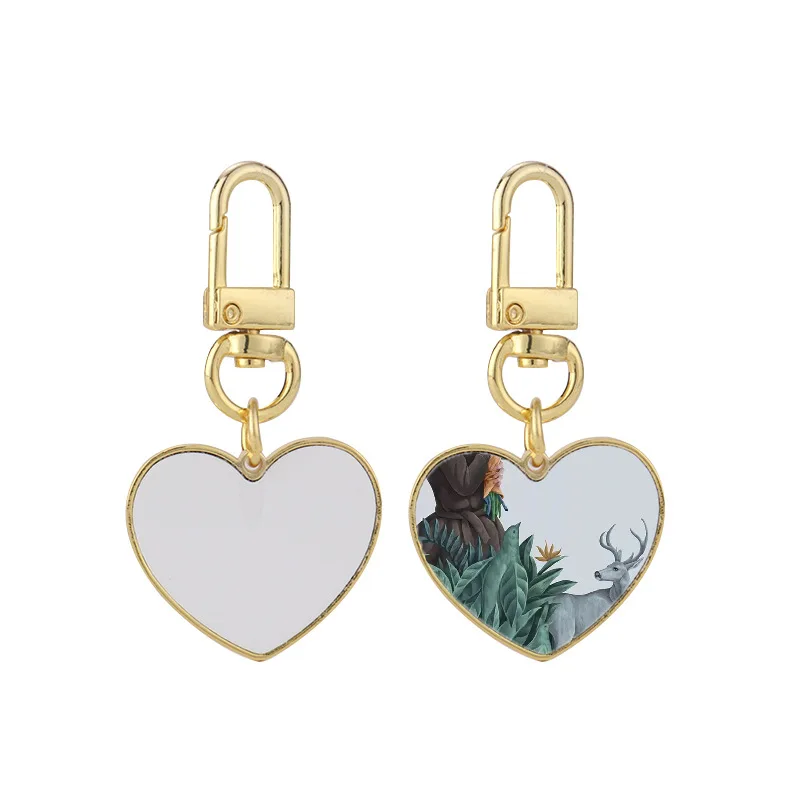 DHL200pcs Sublimation DIY White Blank Metal Love Circle Shaped Keychain