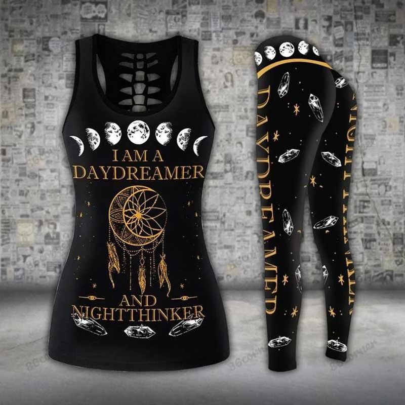 

Комбинированный топ и леггинсы Daydreamer и Nightthinker с 3D рисунком, без рукавов, женская Трикотажная майка