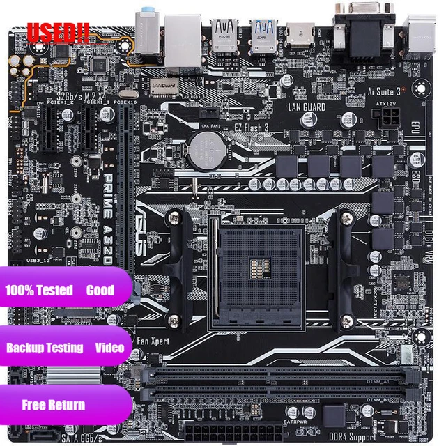 Asus Prime A320M-K Desktop Motherboard, AMD A320 Chipset, Socket AM4, Micro  ATX 