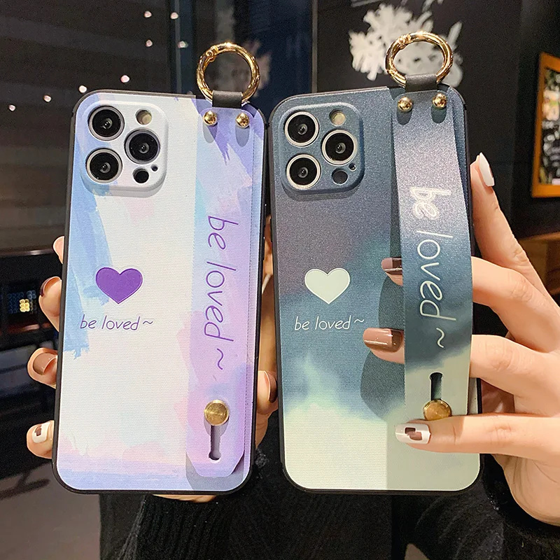 Gradient Color Wrist Strap Phone Case