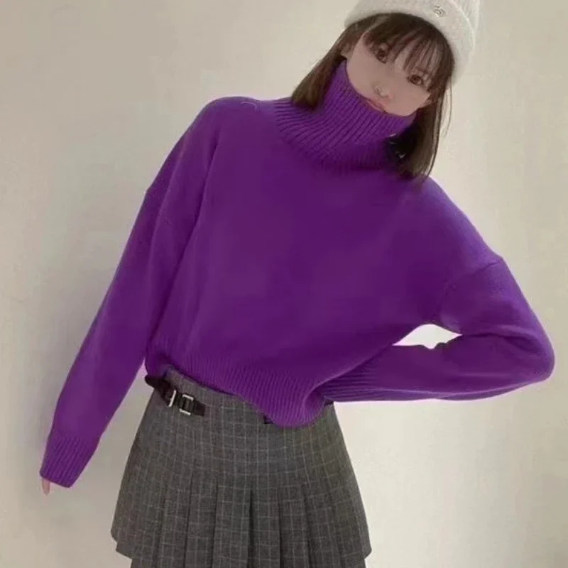 

Autumn and Winter New Women High Collar Knitted Pullover Loose Sweater