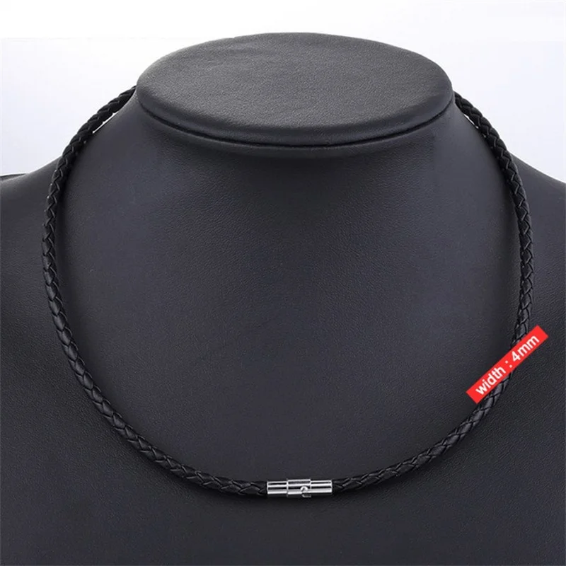 Punk Men's Leather Braided Rope Chain Necklace Stainless Steel Magnetic Clasp