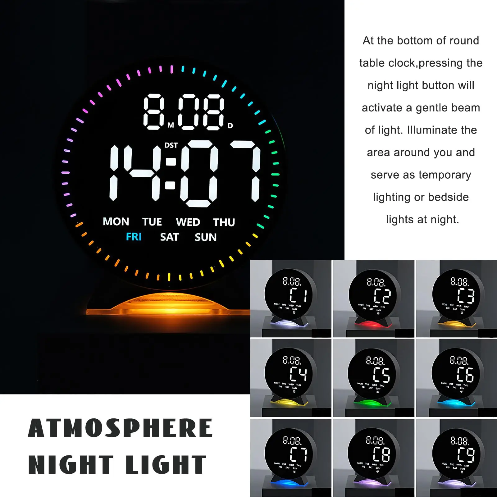 Compact Bedside Digital Alarm Clock with Night Light and Dual Alarms