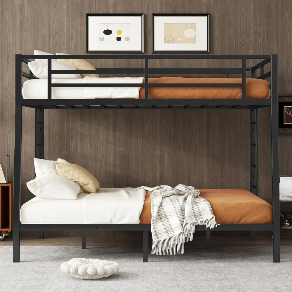 NEW-Bellemave Full XL Over Queen Bunk Bed for Adults, Full XL Over Queen Bunk Bed Frame with 2 Ladder and Full Length Guardrail,
