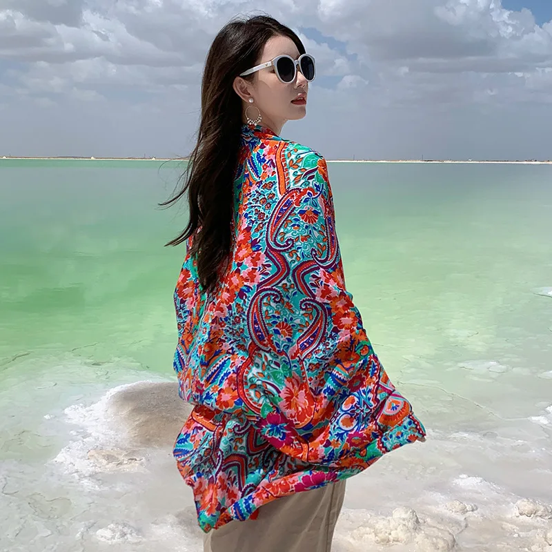 Urlaub Sonnencreme Ethnische Print Schal Für Frauen Lange Wraps Tücher OverSize Brasilianische Badeanzug Bade Abdeckung-ups Handtuch Strand tragen – Detail 30