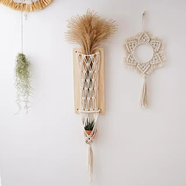 Boho Flowers Fali Függők Gobelin Virág Kosár Növényi Fogas Északi Stílusú Bohém Otthoni Dekoráció Rusztikus Virágtárolás - Image 3