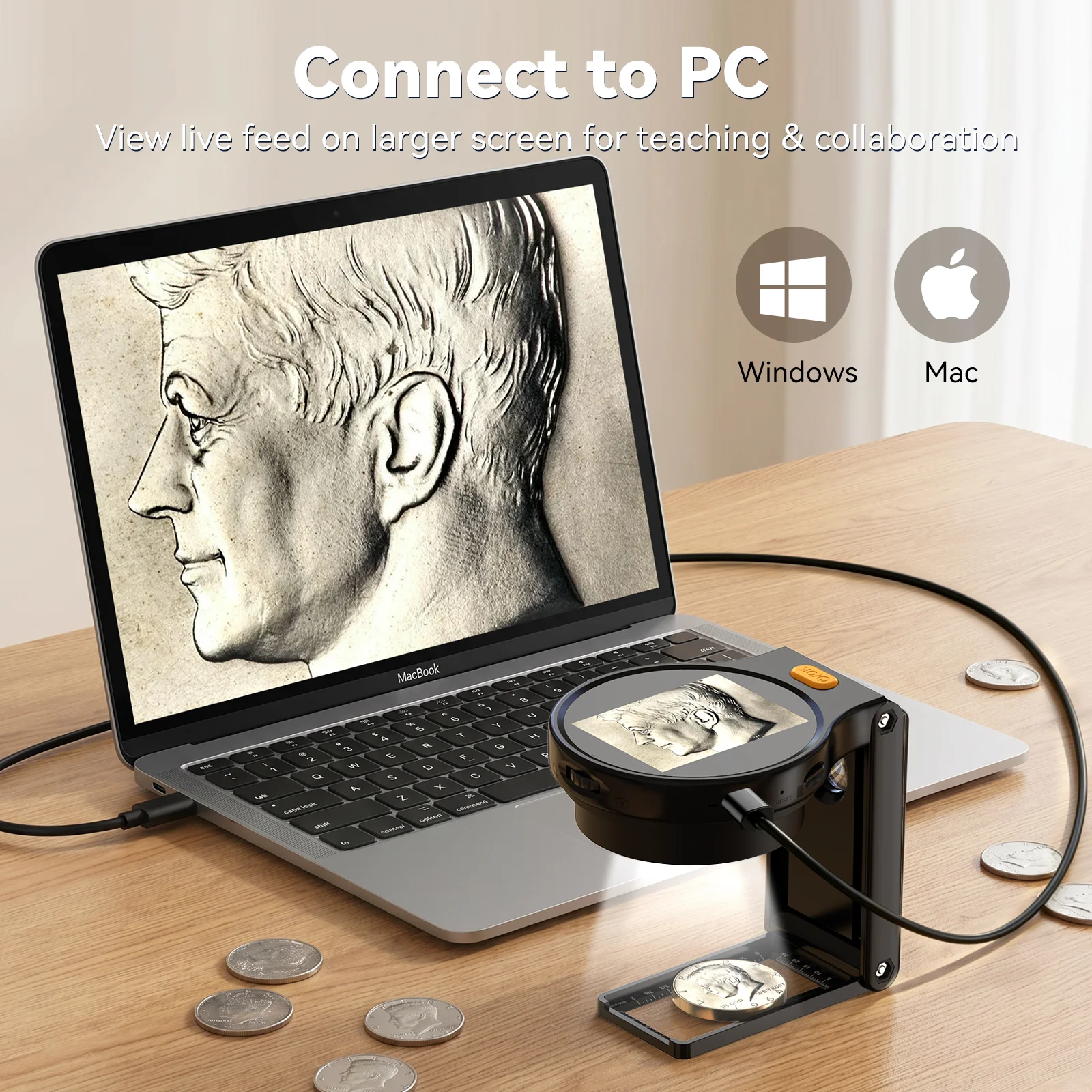 2-in-1 휴대용 USB 디지털 현미경 1000X 코인 현미경 2.8인치 PC, 전자제품 수리 및 취미용 휴대용 마이크로캠