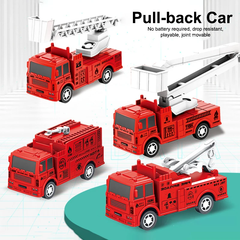 1Pcs Mini Pull Back Fire Truck Toy Car Inertia Sanitation Truck Models Pull Back Engineering Vehicle Toy For Children Kids