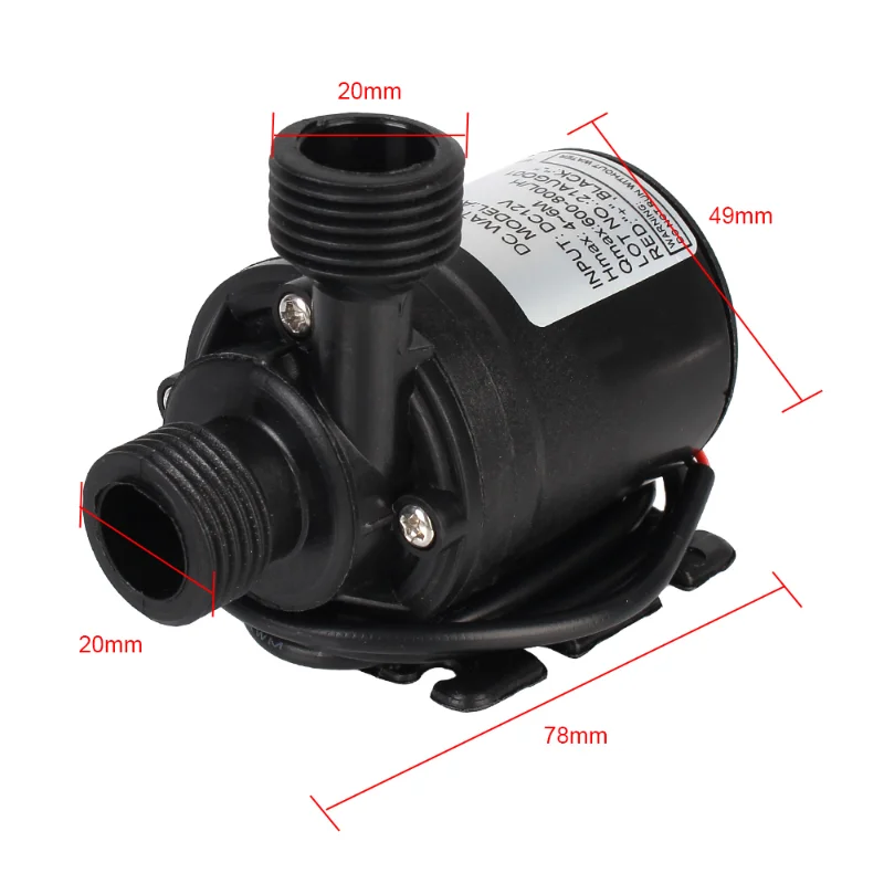 초저소음 DC 12V 24V 유량 800L/H 휴대용 브러시리스 모터, 수중 펌프, 최대 높이 5m 냉각 시스템, 분수 히터