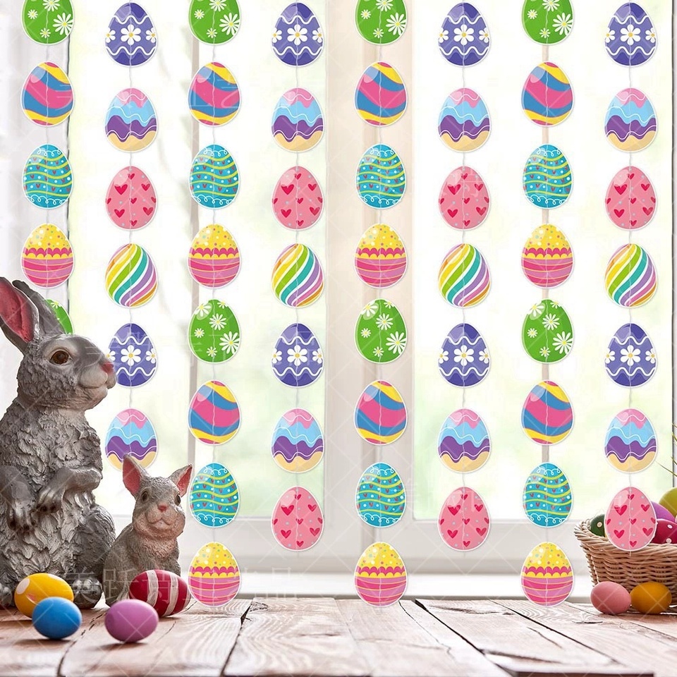 2025 Easter Colorful Eggs Pendants Easter Party Decor Kids Colored Egg Carnival Party Hangings Pendant Happy Easter Party Decor