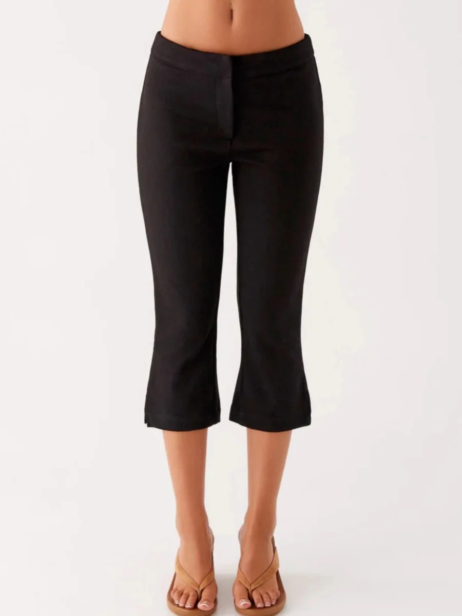 Women Summer Capri Pants Casual Low Waist Solid Color/Dot Print Slim Fit Cropped Trousers Fashion Streetwear - 3