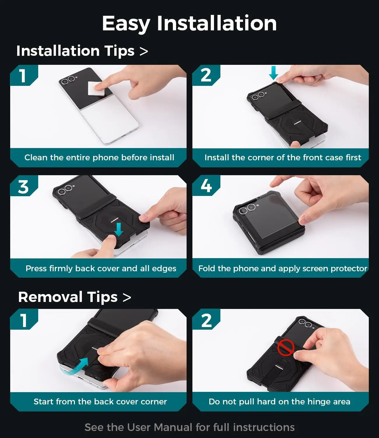 Rugged Shockproof Phone Case with Magnetic Stand and Hinge Protection