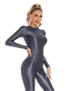 Sexy Women Satin Smooth T-shirt Oil Glossy Shiny Yoga Tights Sheer See Through Elastic Shaping Leotard Tops Candy Color 1