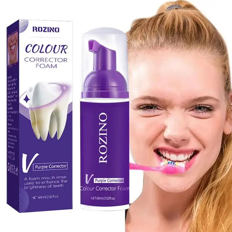 

Purple Teeth Whitening Mousse Deep Cleaning Cigarette Stains Repair Bright Neutralizes Yellow Tones Dental Plaque Fresh Breath