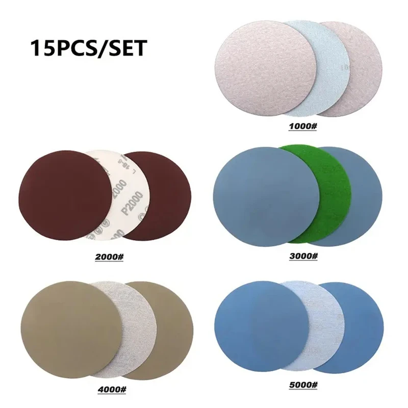 Sanding Discs Sandpaper Round Disk 15PCS 125mm Grit 1000 2000 3000 4000 5000