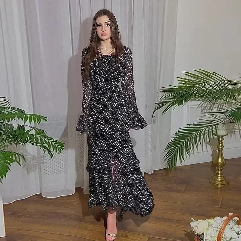 فستان حفلة عيد مسلم للنساء البولكا نقطة رمضان شيفو...