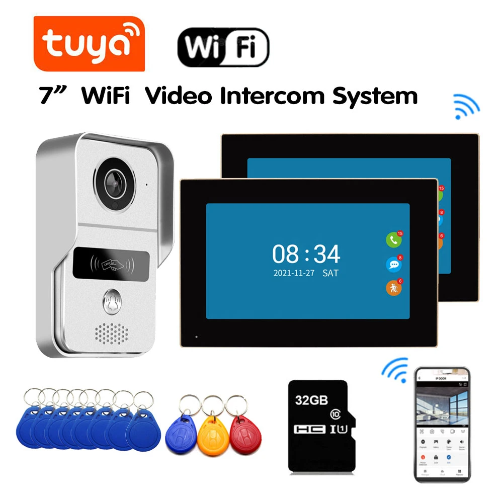 Smart 7 Inch Monitor Wifi Tuya Video Doorbell Outdoor Door Bell
