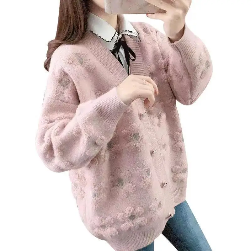 

Autumn And Winter New Lazy Sweater Coat Women's Fashion Casual Loose Versatile Knitted Cardigan Sweater